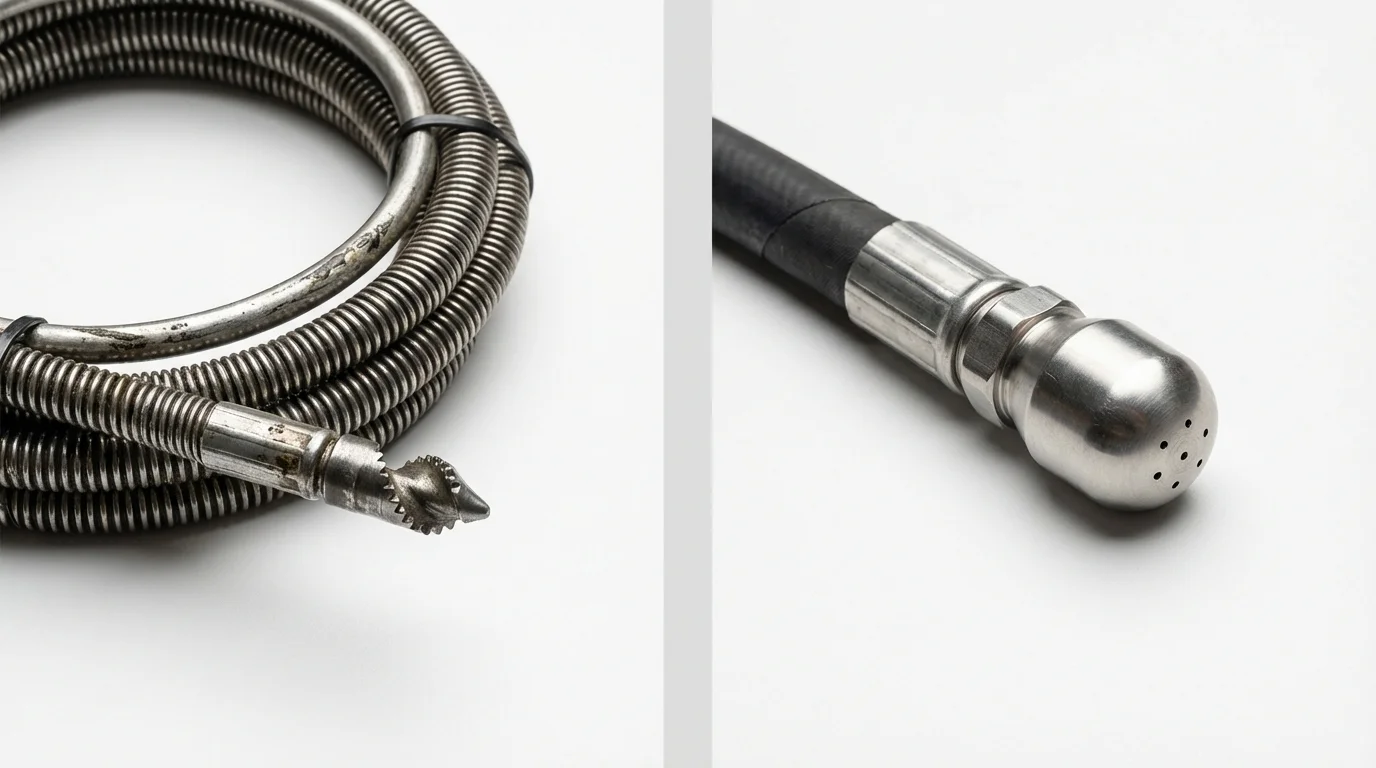 Drain snake cable and hydro jetting nozzle used for drain cleaning in Leadwood, MO