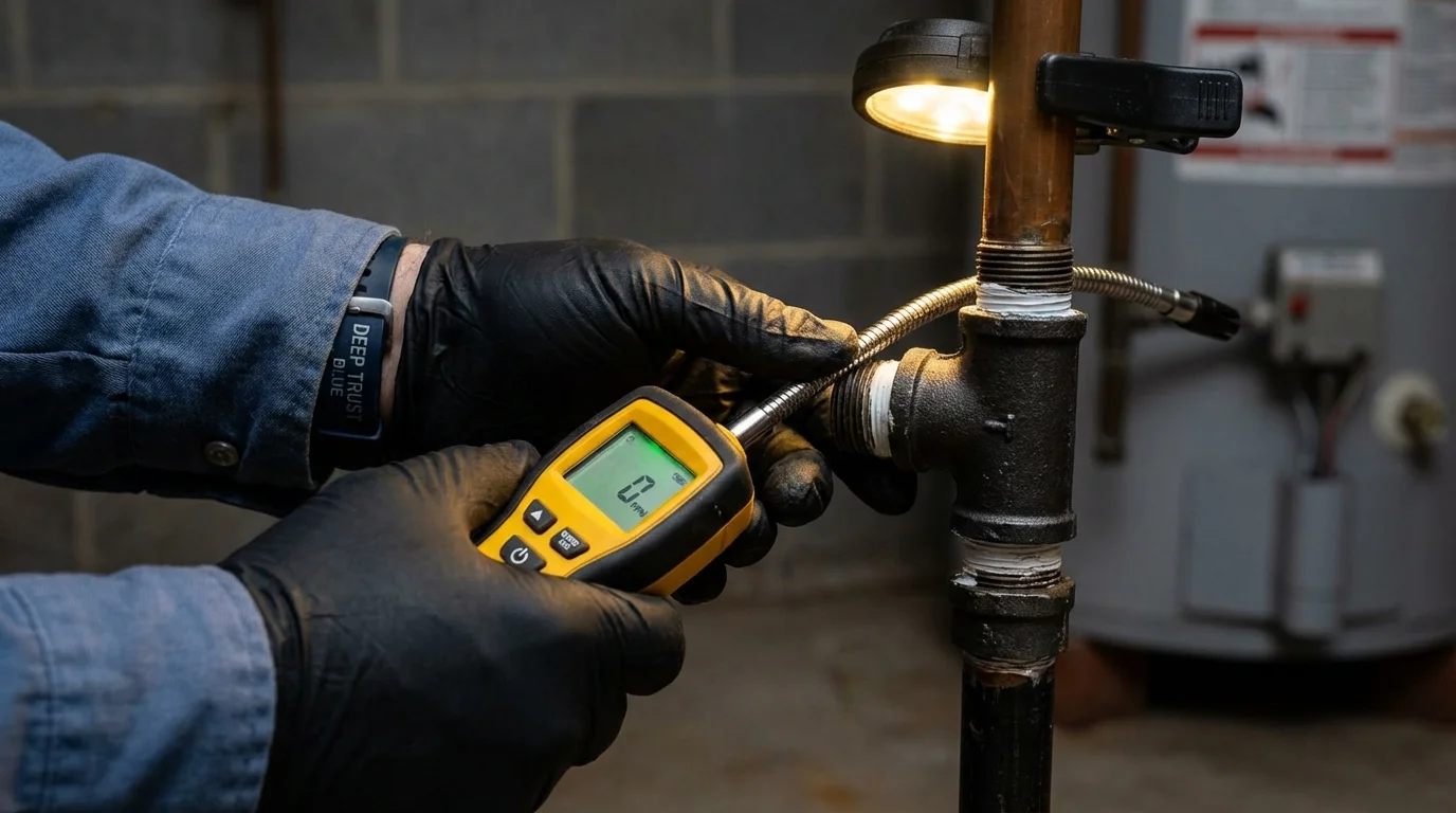 Gas leak detection with electronic sniffer by Johns Plumbing LLC in Leadwood