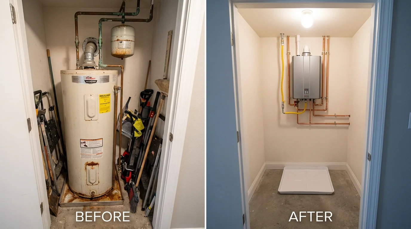 Tank water heater versus wall-mounted tankless unit comparison for Leadwood, MO homeowners